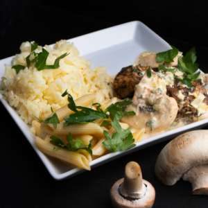 Putengeschnetzeltes mit Champignons und Reis