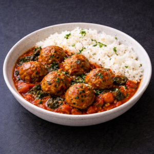 Albondigas in toskanischer Tomatensauce mit Reis